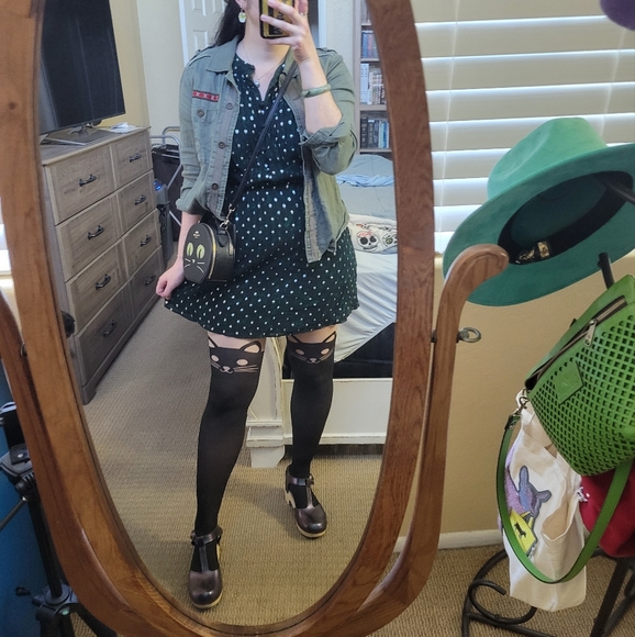 LOFT metallic foil pattern emerald green silver festive party dress puff sleeve - Picture 15 of 15